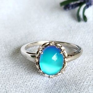 Genuine Aurora Moonstone Ring, Size 9